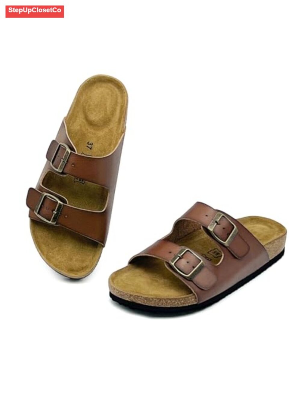 Genuine Suede Cork Footbed Slide Sandals with Arch Support Adjustable Buckle